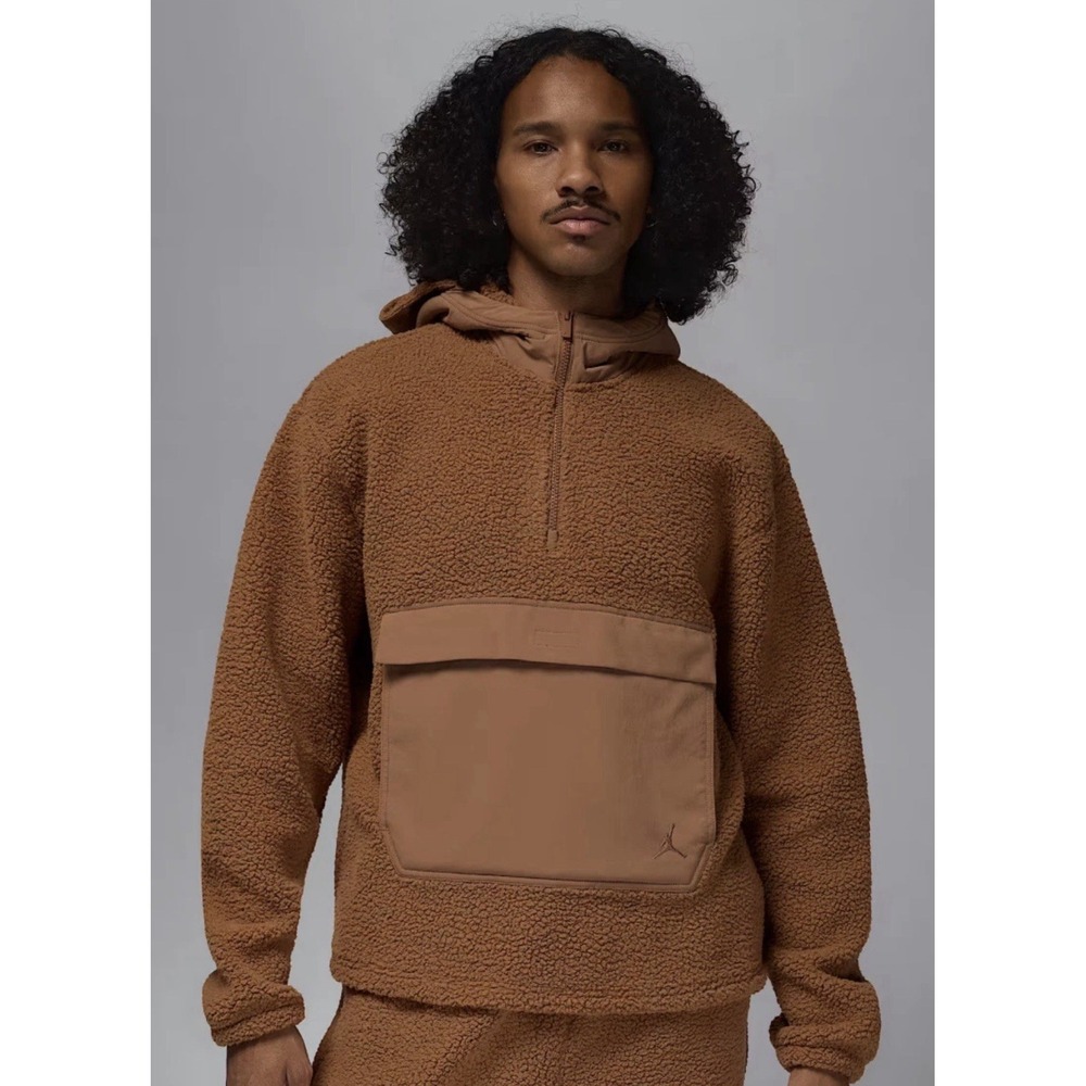 NEW Nike Jordan Flight High-Pile Fleece Pullover Hoodie Brown FV7452 Mens Large